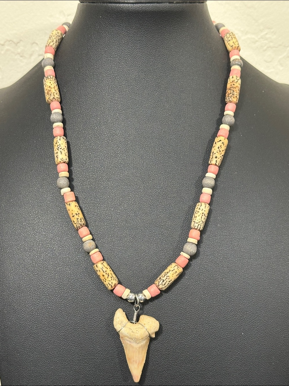 Boho Beaded Shark Tooth Vintage Necklace Coastal Surfer Chic